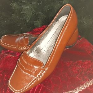 Brown leather penny loafers